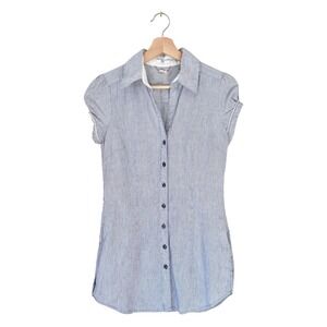 Y2K Pinstripe Short Puff Sleeve Button Down Dress Small